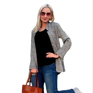 Soft Surroundings St James Plaid Blazer Open Jacket Academia